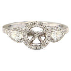 0.54 CTW Pear Sides Diamond Halo Semi Mount Ring in 14kt White Gold