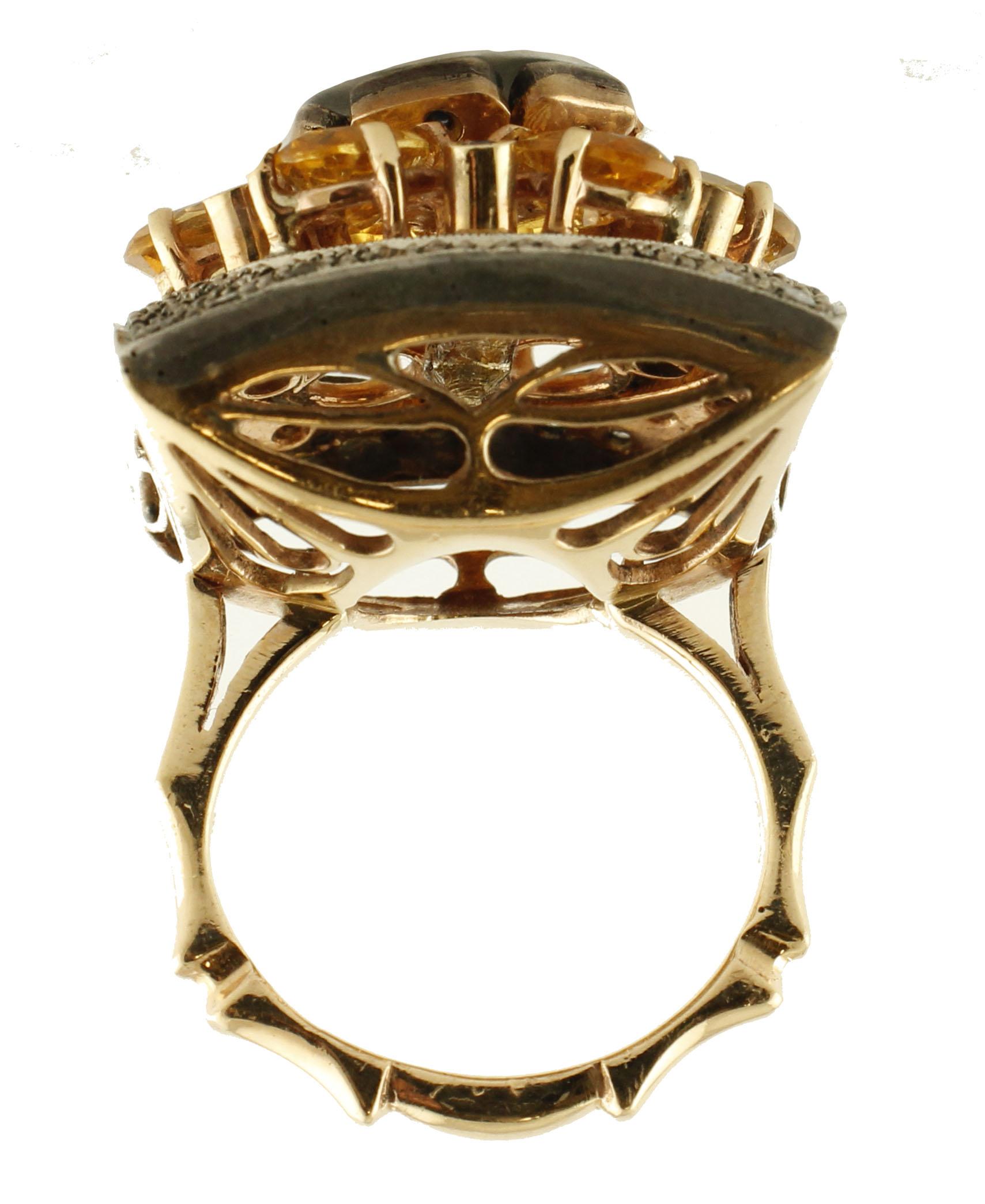 Taille mixte Bague mode en or rose, diamants 0,54 carat, saphirs bleus et jaunes 4,77 carats en vente