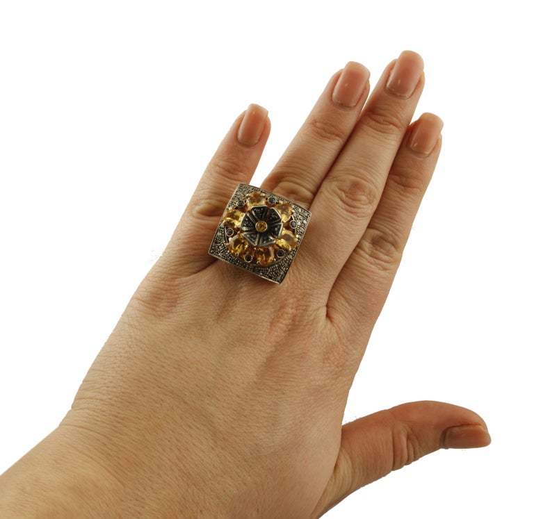 0.54 Diamonds, 4.77 ct Blue and Yellow Sapphires Rose Gold Silver