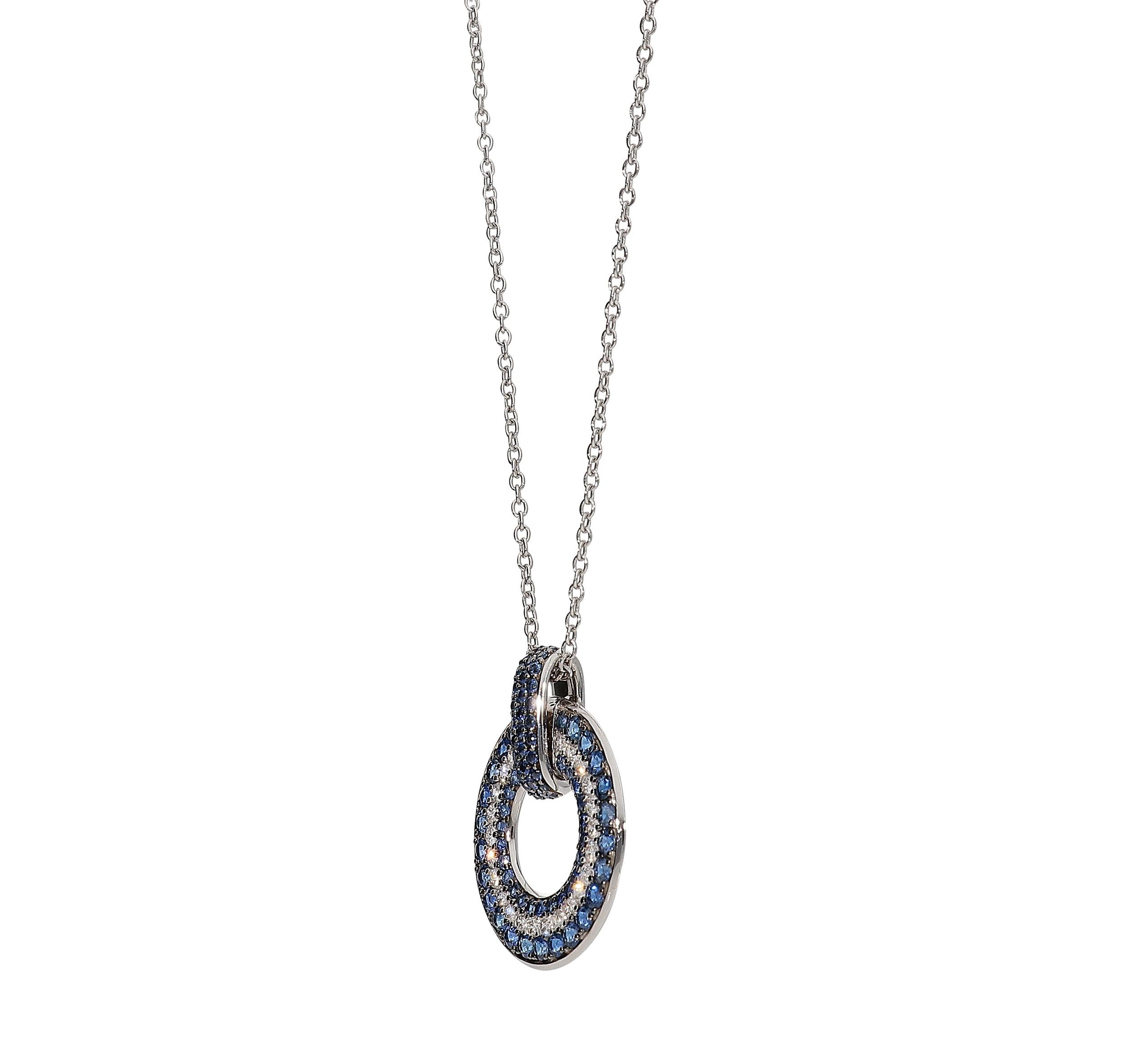 0.54 White GSI Diamonds 1.78 Blue Sapphires 18 Karat White Gold Circle Necklace (Zeitgenössisch) im Angebot