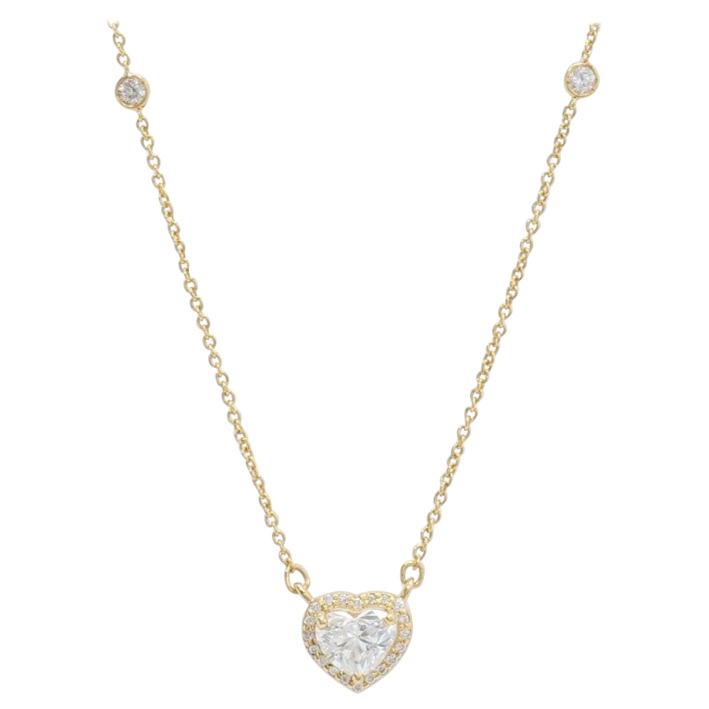 Collier en or massif 14k avec chaîne en diamant naturel de 0,54ct taillé en cœur (certifié)
