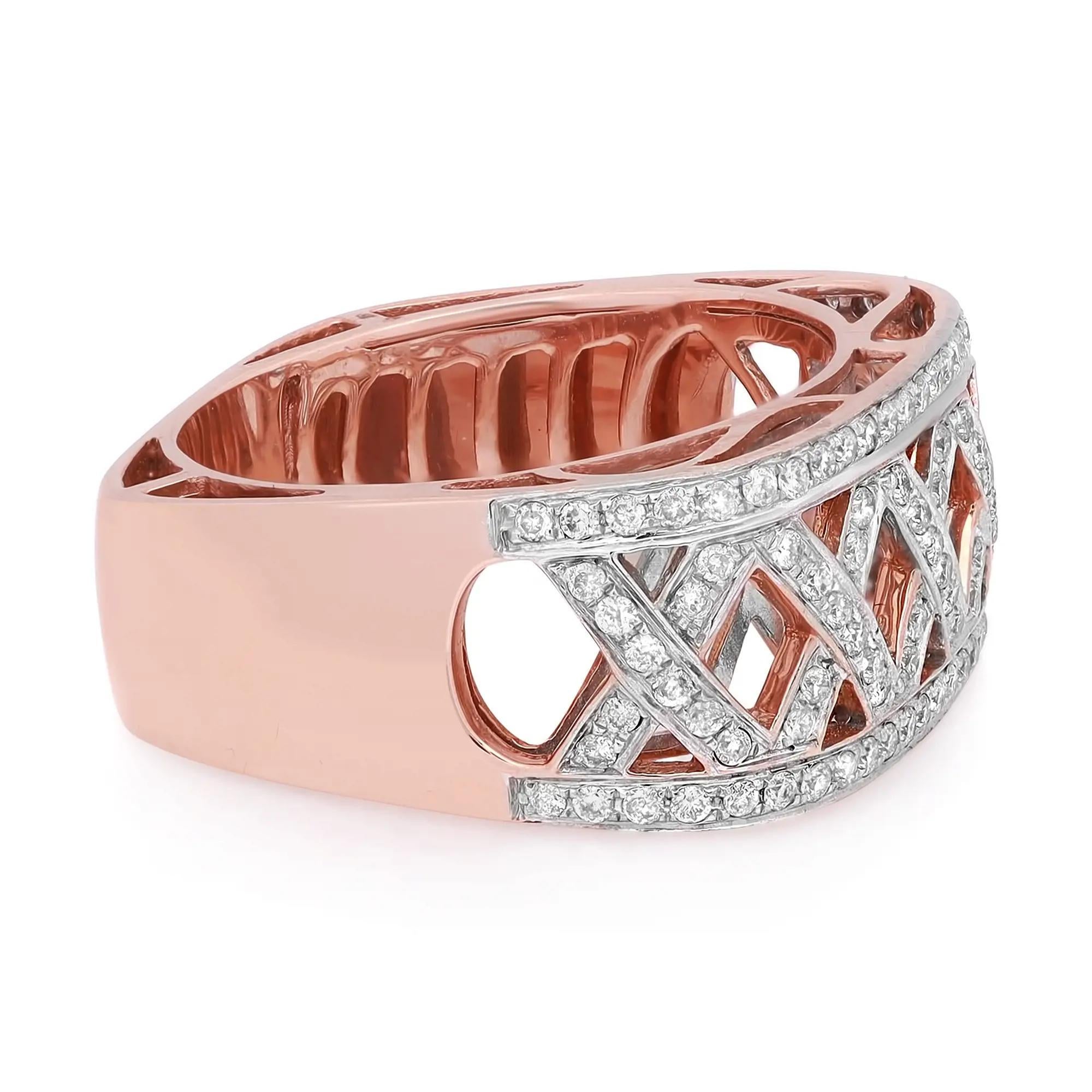 0,54 ctw Diamante Redondo Anillo Cuadrado Entrecruzado Oro Rosa 14k Corte redondo en venta