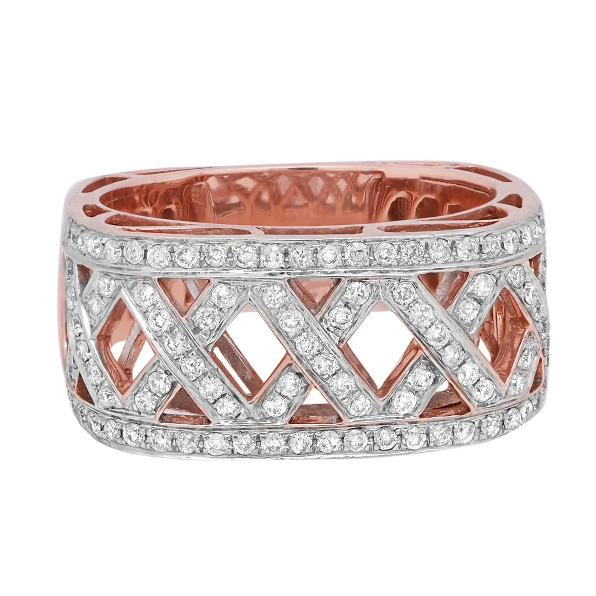 0.54cttw Round Diamond Crisscross Square Band Ring 14k Rose Gold For Sale