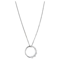 0.54ctw Diamond Circle Pendant Necklace 18k White Gold Curb Chain