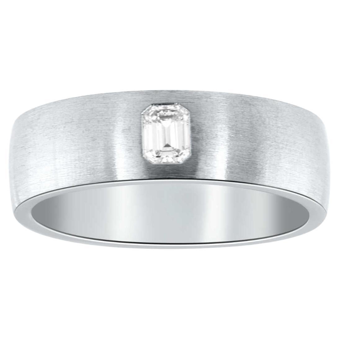 0.55 Carat 18K White Gold Men's Emerald Cut Diamond Ring