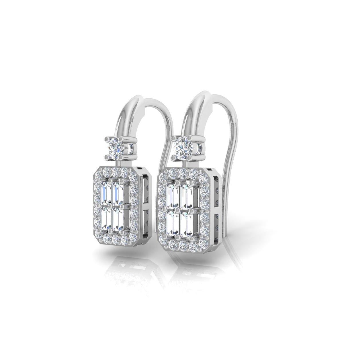 0,55 Karat Baguette Diamant Ohrstecker massiv 10k Weißgold Handmade Schmuck im Zustand „Neu“ im Angebot in Diera, Dubai