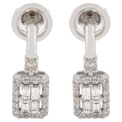 0.55 Carat Baguette Diamond Stud Earrings Solid 10k White Gold Handmade Jewelry