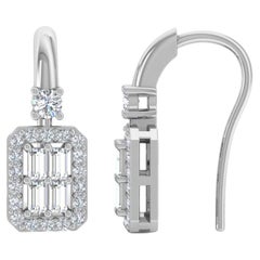 0.55 Carat Baguette Diamond Stud Earrings Solid 10k White Gold Handmade Jewelry