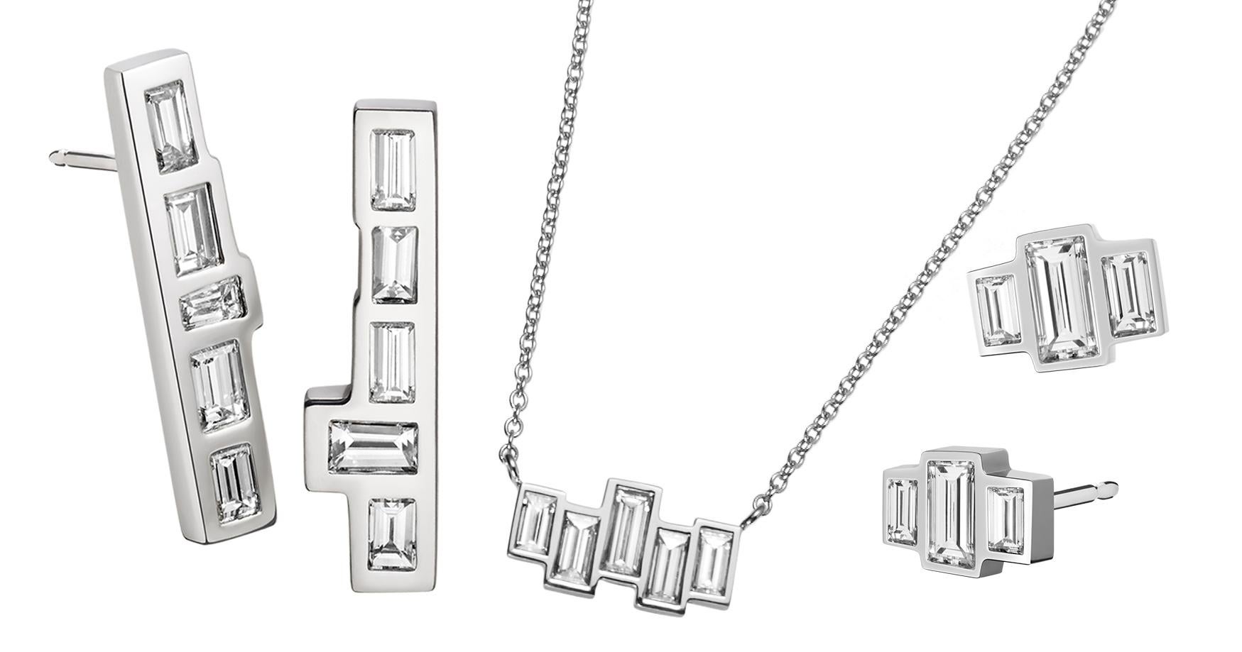 Baguette Cut 0.55 Carat Baguette Pendant Necklace in 18 Karat White Gold For Sale