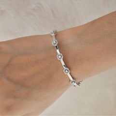 0.55 Carat Natural Diamond Station Bangle Bracelet 18 Karat White Gold Jewelry