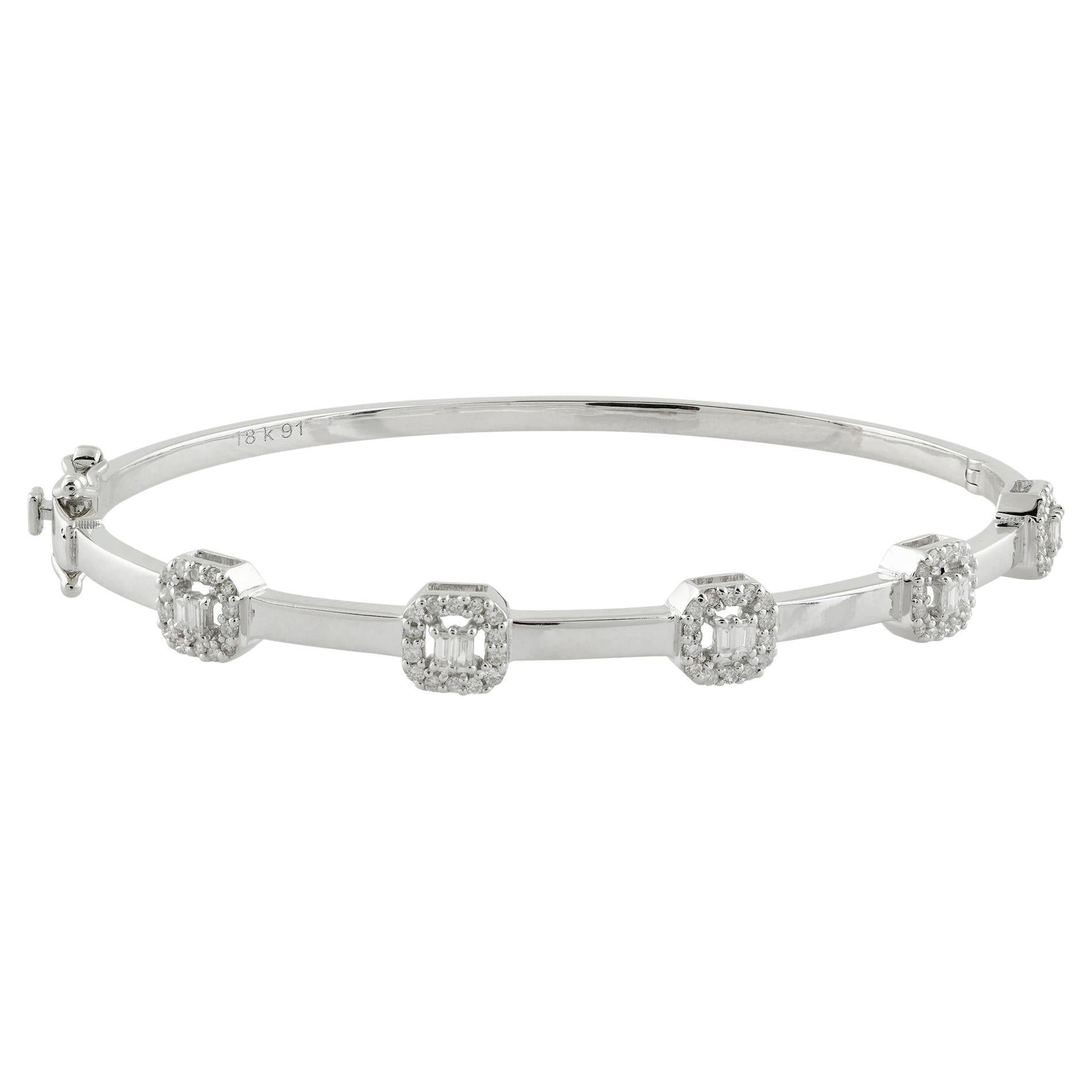 0.55 Carat Baguette Round Diamond Bangle Bracelet 18 Karat White Gold Jewelry