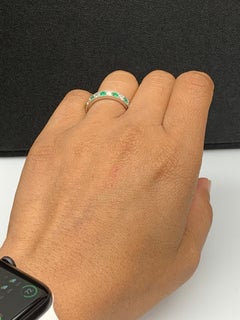 0.55 Carat Brilliant Cut Emerald and Diamond Band in 14K White Gold