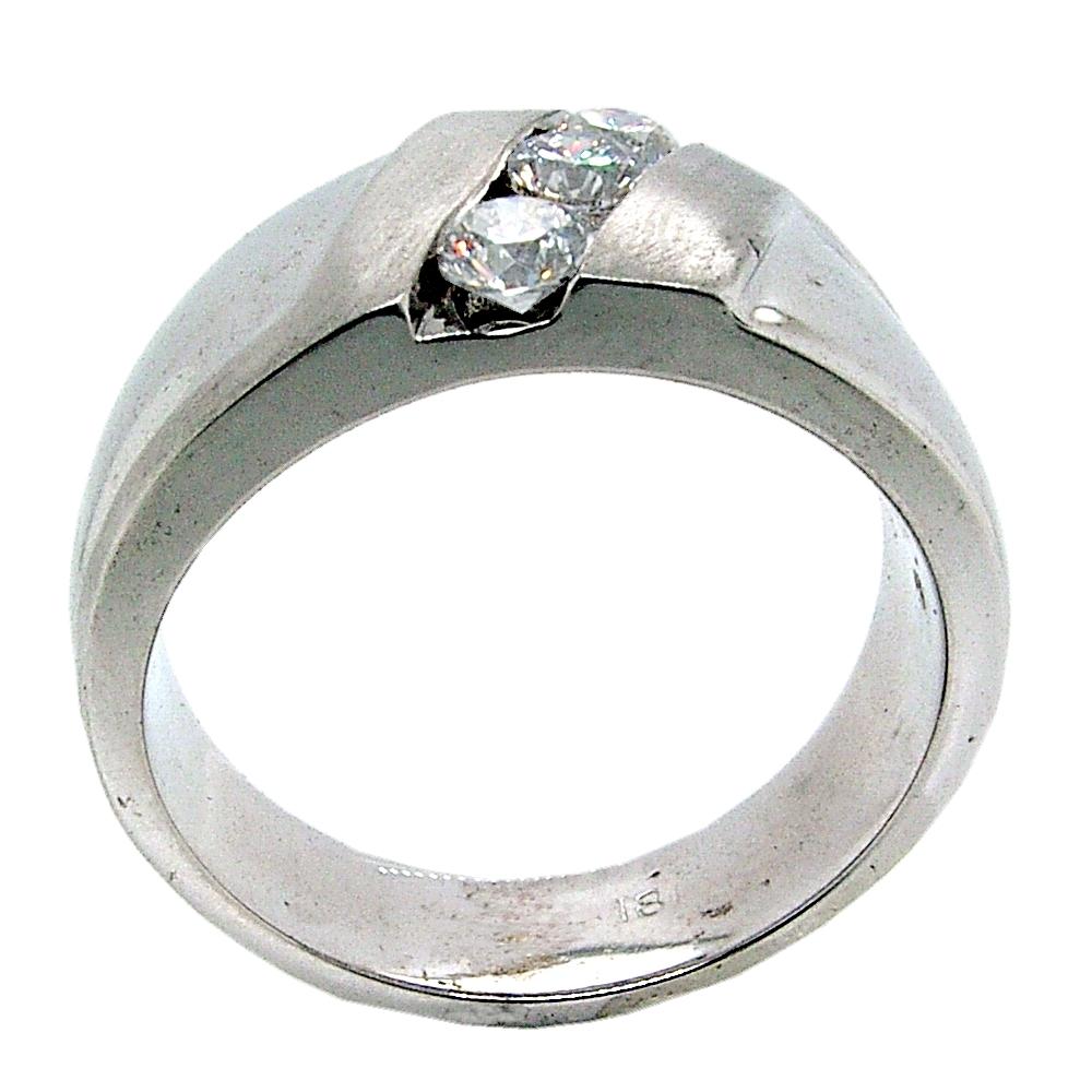 This Beautiful Gent's ring is made in 18K white gold with mat finish top. It has 3 pieces of 3.5 mm  Round Brilliant Diamonds(Total Weight 0.55 Ct) Channel set on the top. 
Total Diamond Weight: 0.55 Ct VS2-SI1/G-H
Total Weight of the ring: 13.2 gr