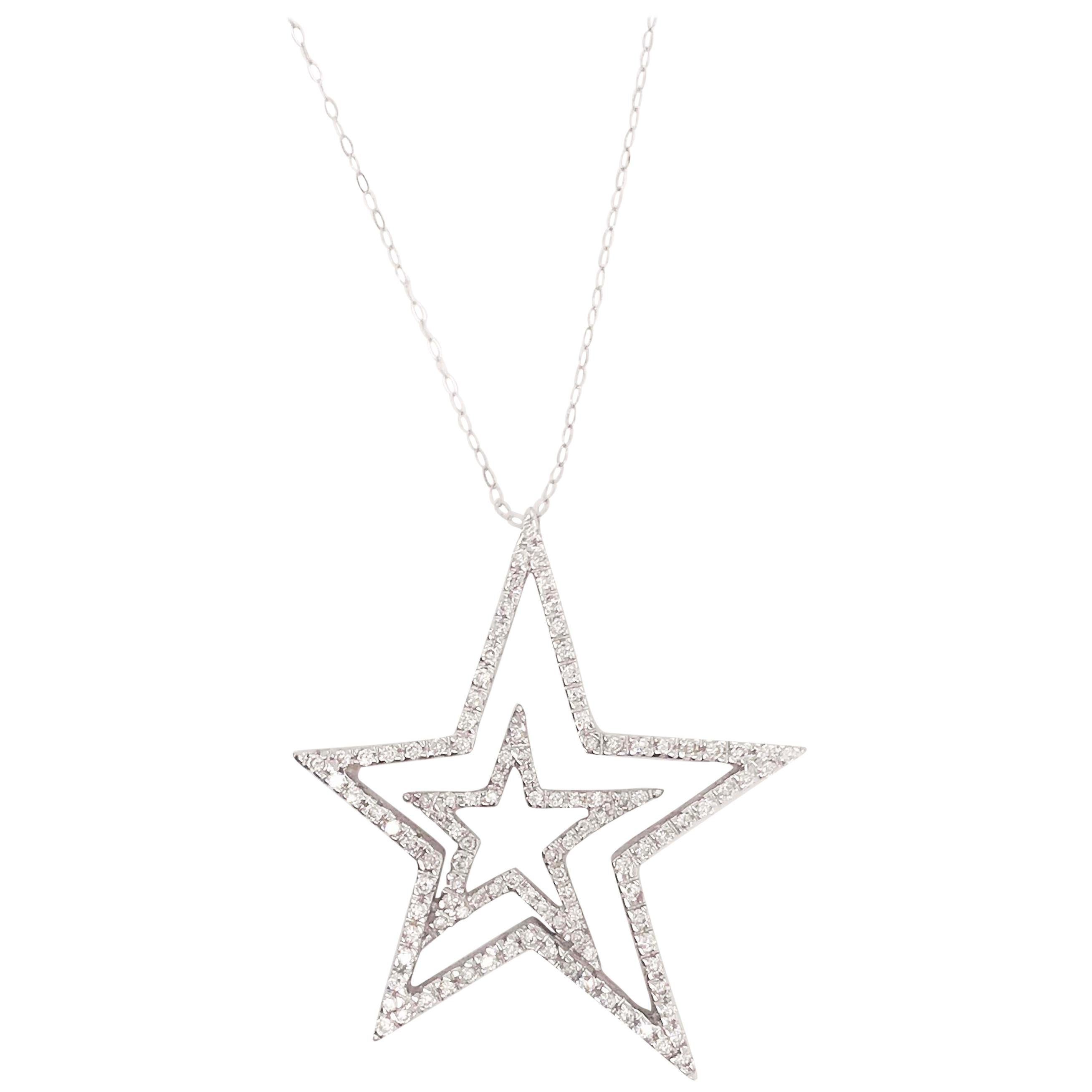Diamond Star Necklace, 0.55 Carat Diamond '1/2 Carat', 18 Karat Gold