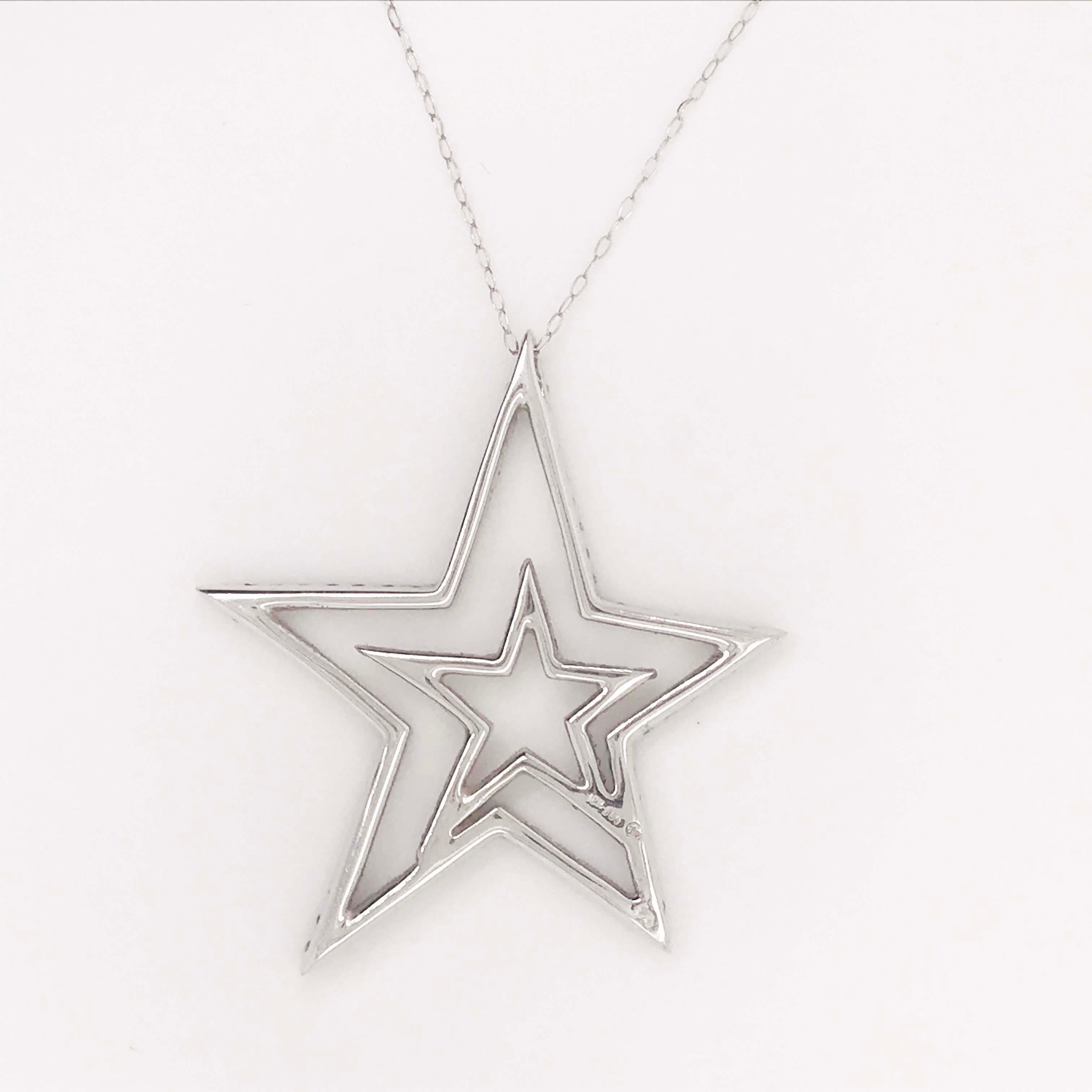 Modern Diamond Star Necklace, 0.55 Carat Diamond '1/2 Carat', 18 Karat Gold, Open Star
