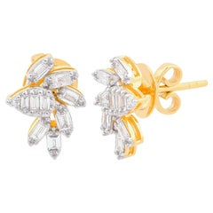 0.55 Carat Diamond Cluster Leaf Shaped Stud Earrings 18 Karat Yellow Gold