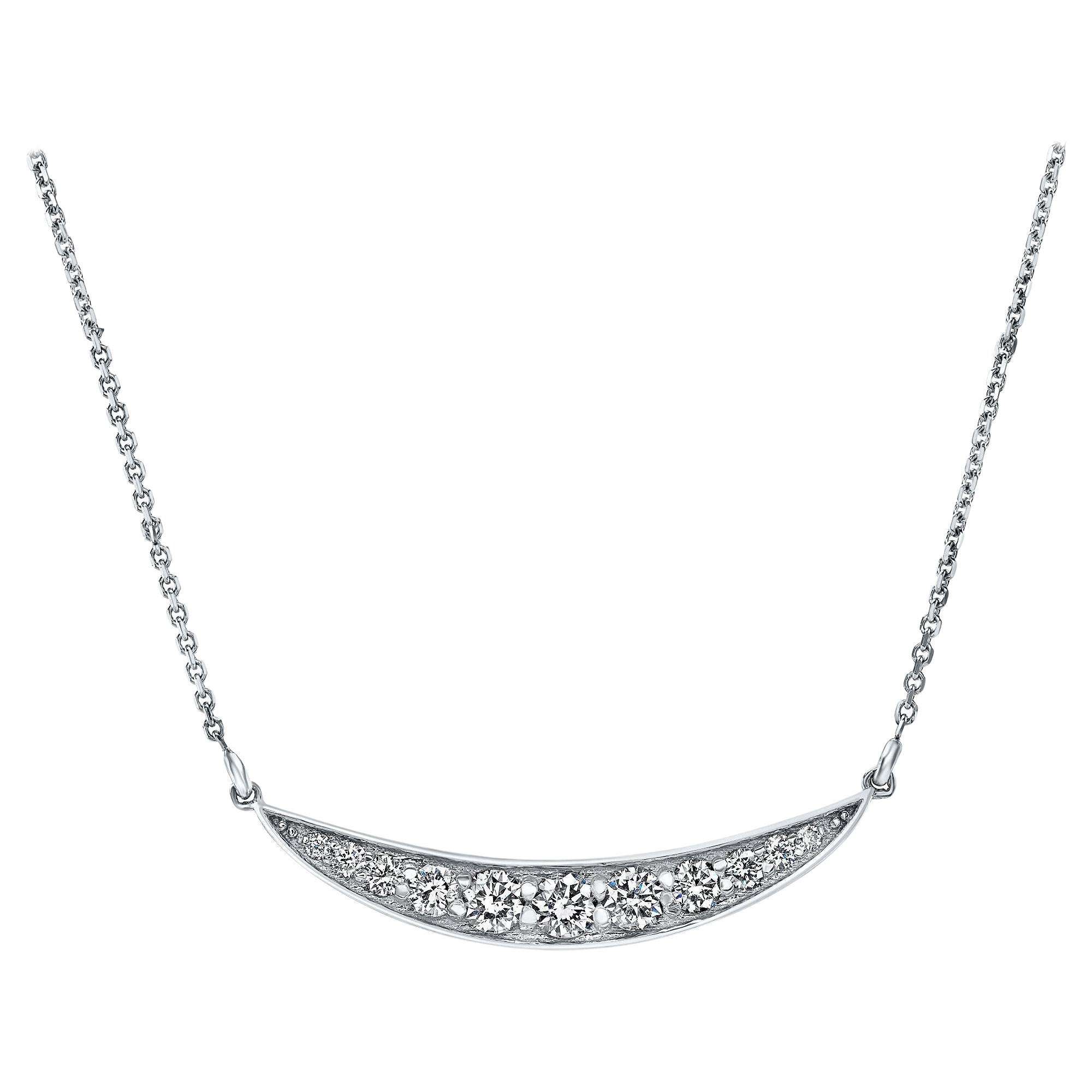 0.55 Carat Diamond Curved Pendant Necklace in 14k White Gold, Shlomit Rogel For Sale