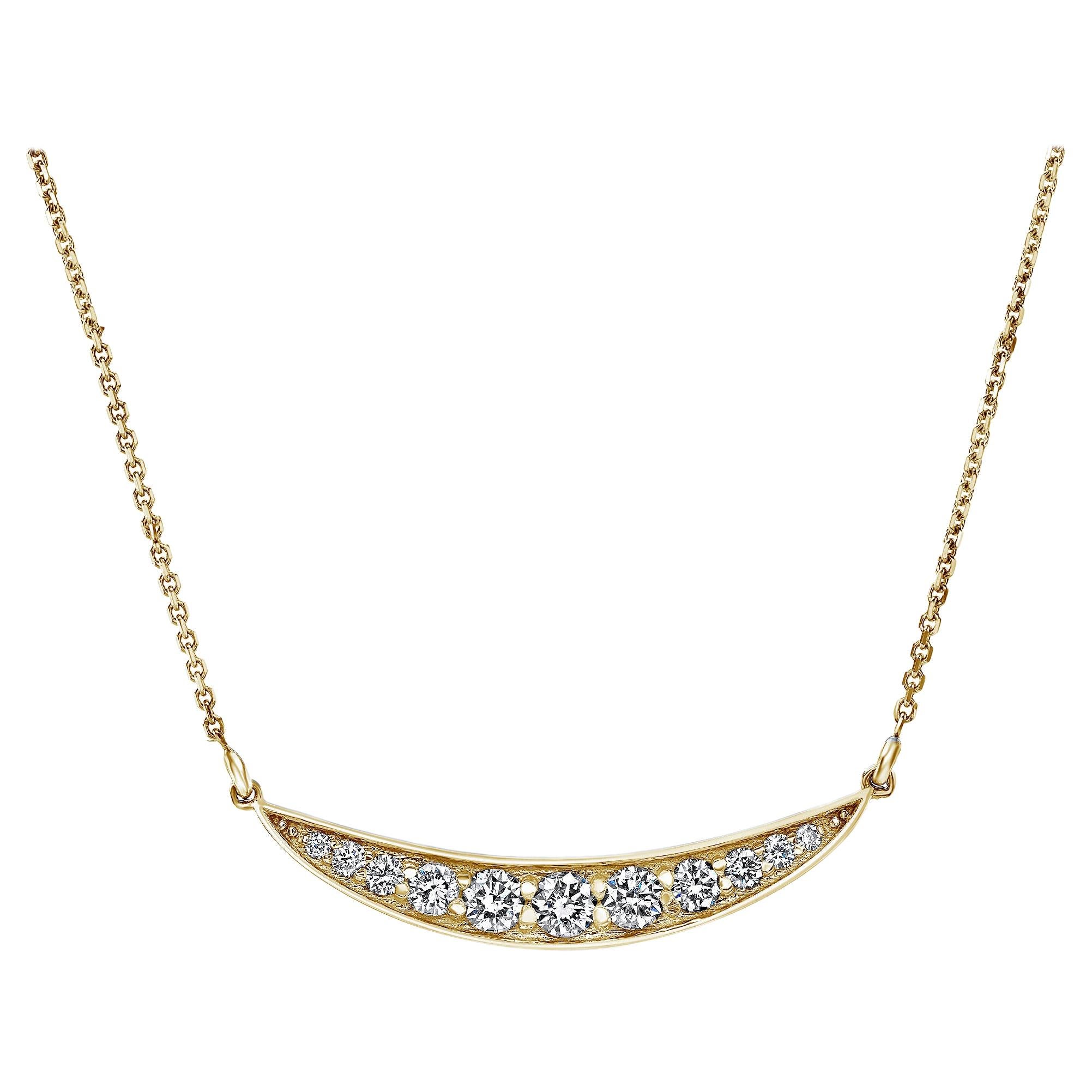 0.55 Carat Diamond Curved Pendant Necklace in 14k Yellow Gold, Shlomit Rogel For Sale