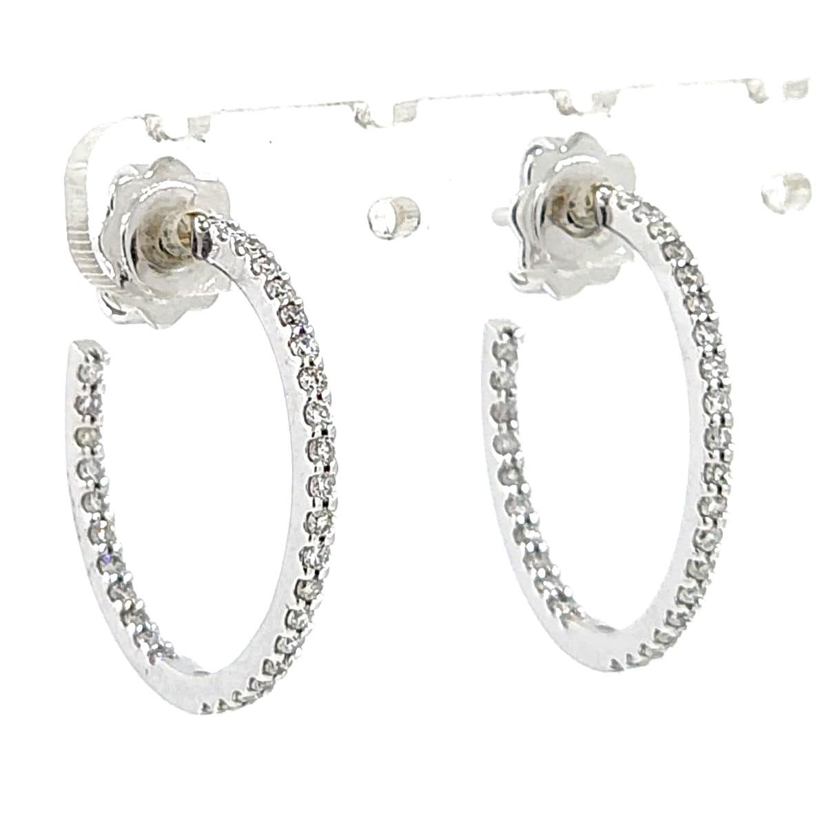 0.55 Carat Diamond Hoop Earrings in 14 Karat White Gold For Sale 1