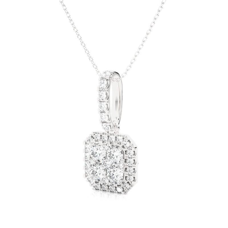 Elevate your elegance with the 0.55 Carat Diamond Moonlight Cushion Cluster Pendant, a mesmerizing piece of jewelry in luminous 14K white gold. Crafted to perfection, this pendant features a stunning cluster of 35 excellent round diamonds, totaling