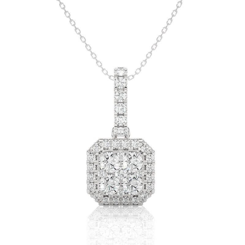 Round Cut  0.55 Carat Diamond Moonlight Cushion Cluster Pendant in 14K White Gold  For Sale