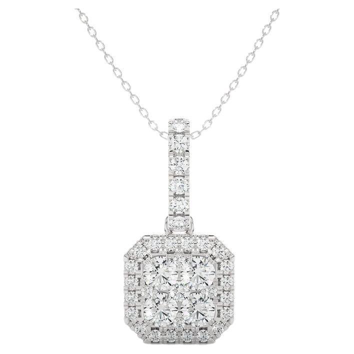  0.55 Carat Diamond Moonlight Cushion Cluster Pendant in 14K White Gold 