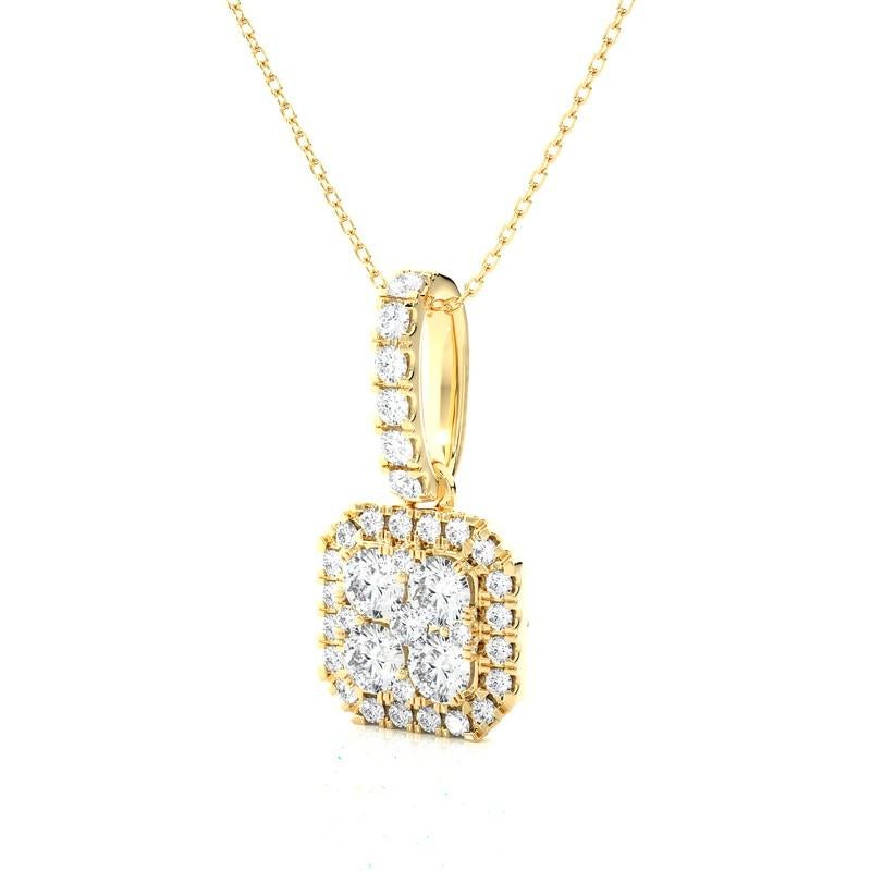 Elevate your elegance with the 0.55 Carat Diamond Moonlight Cushion Cluster Pendant, a mesmerizing piece of jewelry in luminous 14K yellow gold. Crafted to perfection, this pendant features a stunning cluster of 35 excellent round diamonds, totaling