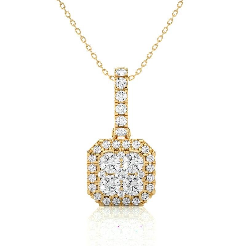 Round Cut  0.55 Carat Diamond Moonlight Cushion Cluster Pendant in 14K Yellow Gold  For Sale
