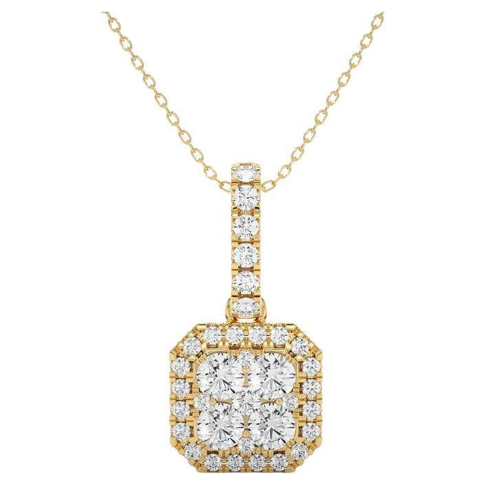  0.55 Carat Diamond Moonlight Cushion Cluster Pendant in 14K Yellow Gold 