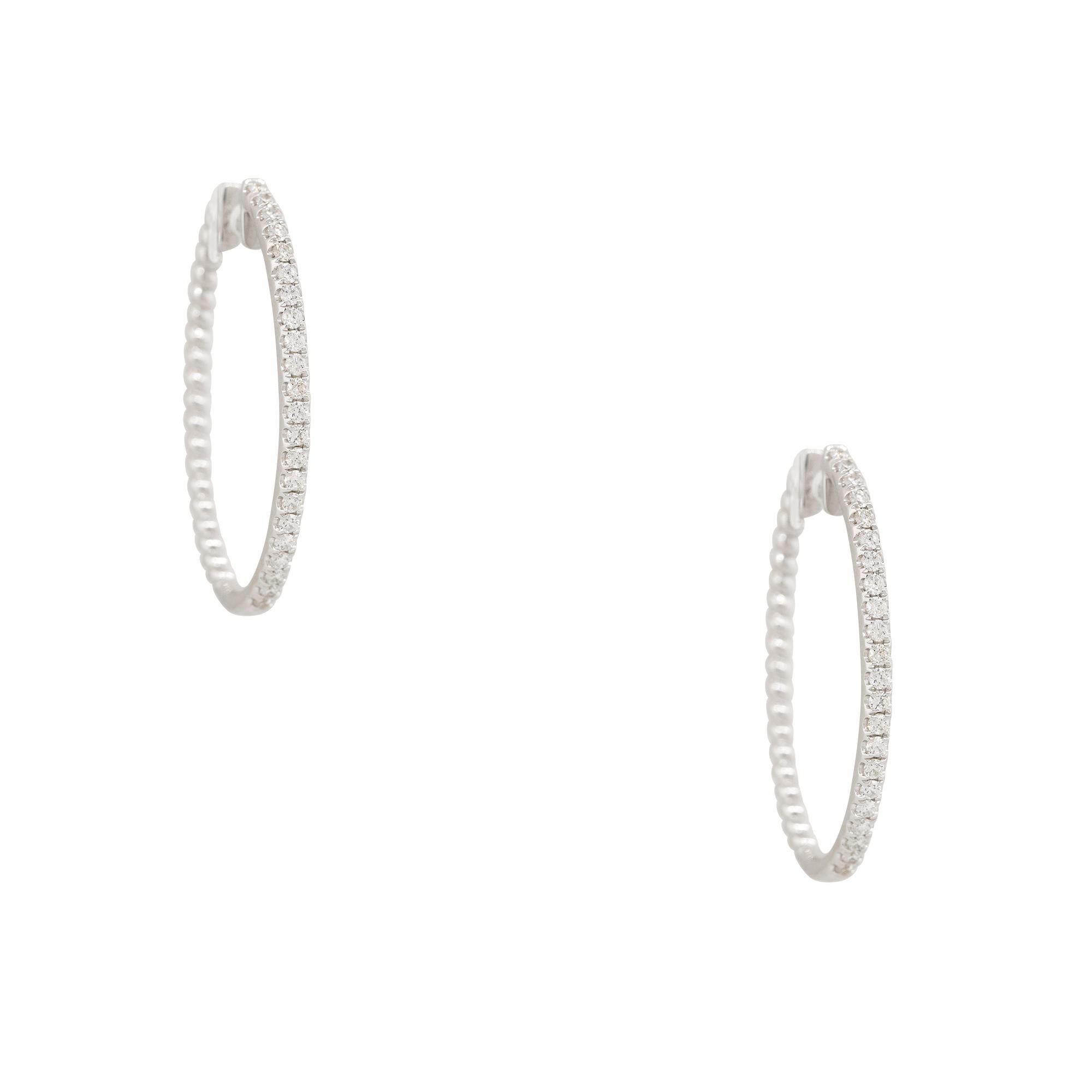 Modern 0.55 Carat Diamond Oval Hoop Earrings 18 Karat In Stock For Sale
