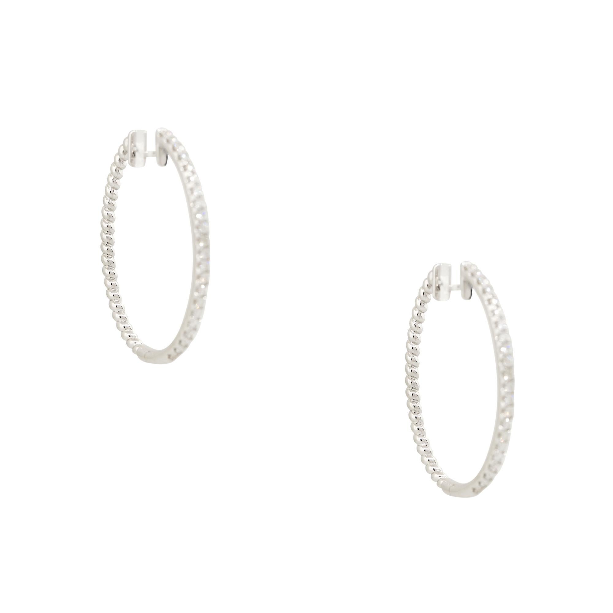 Round Cut 0.55 Carat Diamond Oval Hoop Earrings 18 Karat In Stock For Sale