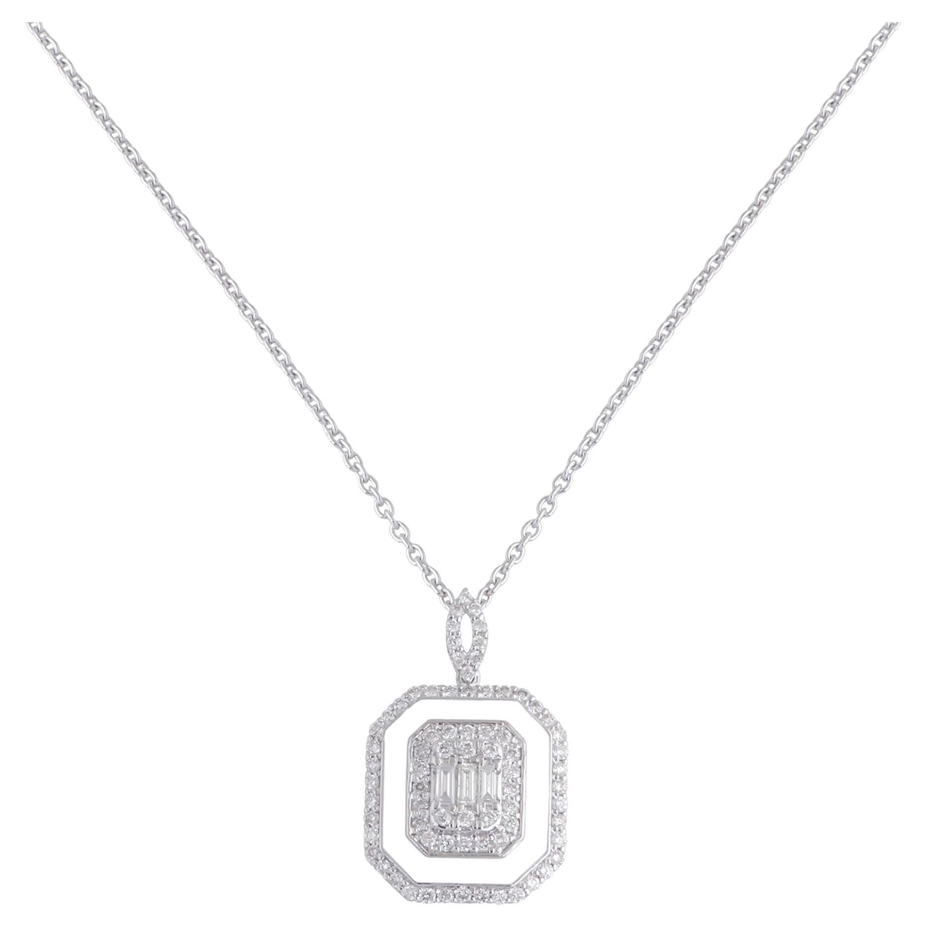 Collier pendentif en or blanc 18 carats avec breloque en émail blanc pavé de diamants 0,55 carat