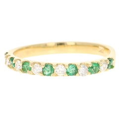 0.55 Carat Emerald and Diamond 18 Karat Yellow Gold Band