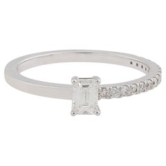 0,55 Karat Smaragdschliff Diamant Band Ring 14 Karat Weißgold Handmade Schmuck