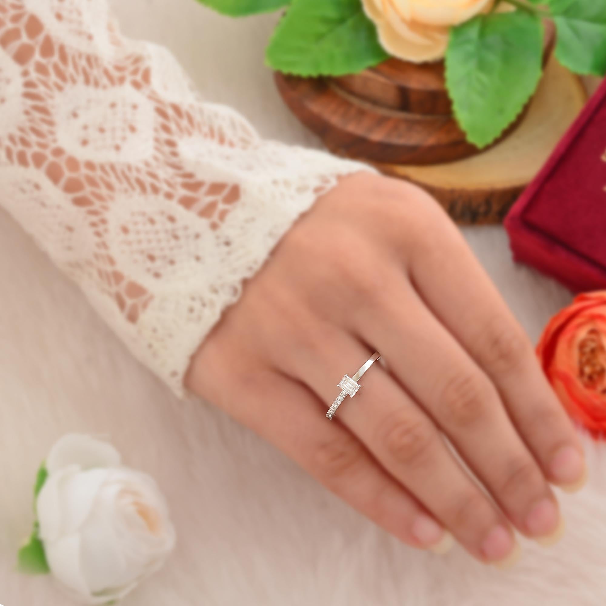 For Sale:  0.55 Carat Emerald Cut Diamond Band Ring Solid 14k White Gold Handmade Jewelry 3