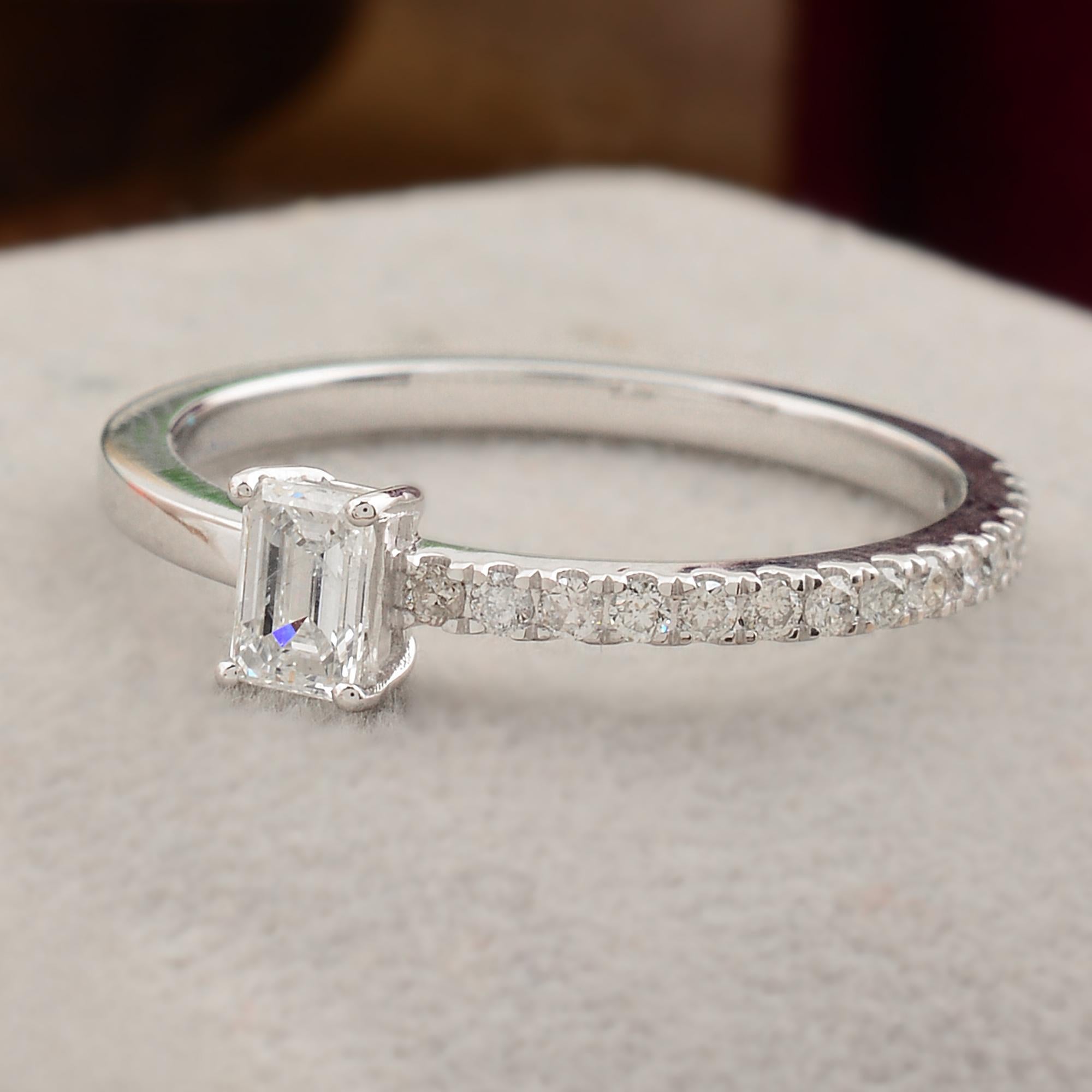 For Sale:  0.55 Carat Emerald Cut Diamond Band Ring Solid 14k White Gold Handmade Jewelry 4