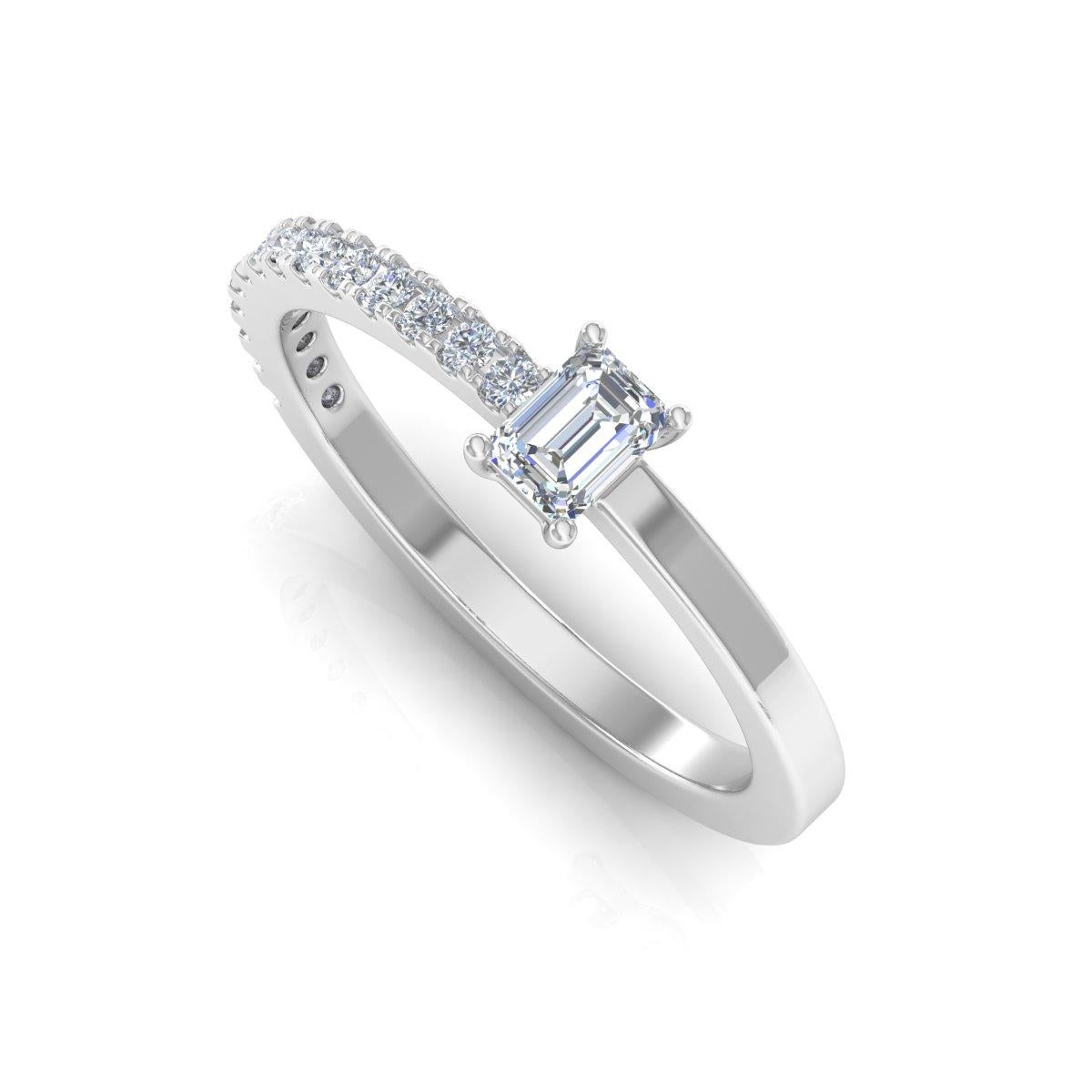 For Sale:  0.55 Carat Emerald Cut Diamond Band Ring Solid 14k White Gold Handmade Jewelry 7