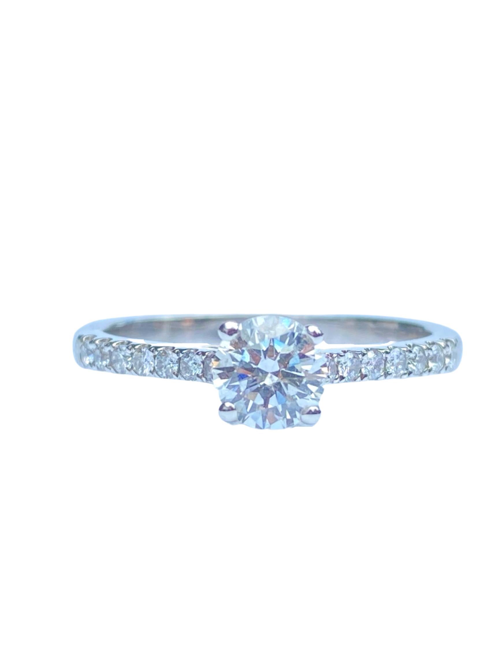 Round Cut 0.55 Carat F-H Color Round-Brilliant Cut Engagement Ring in 18k White Gold For Sale