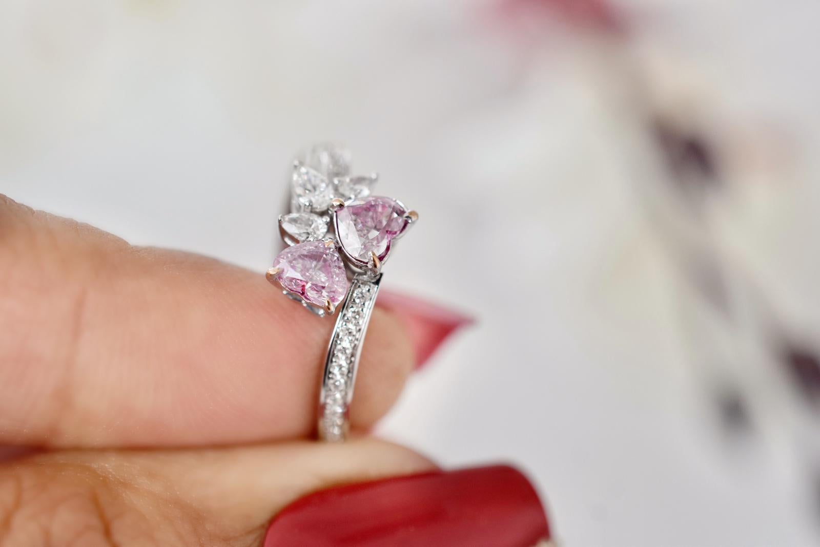 Heart Cut 0.55 Carat Faint Pink Diamond Cocktail Ring GIA Certified For Sale