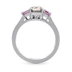 0.55 carat Fancy White Diamond Square cut Sapphires White Gold 18K Ring