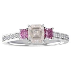 0.55 carat Fancy White Diamond Square cut Sapphires White Gold 18K Ring