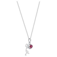0.55 Carat Garnet Rhodium Silver Stick Figure with Heart Pendant Necklace