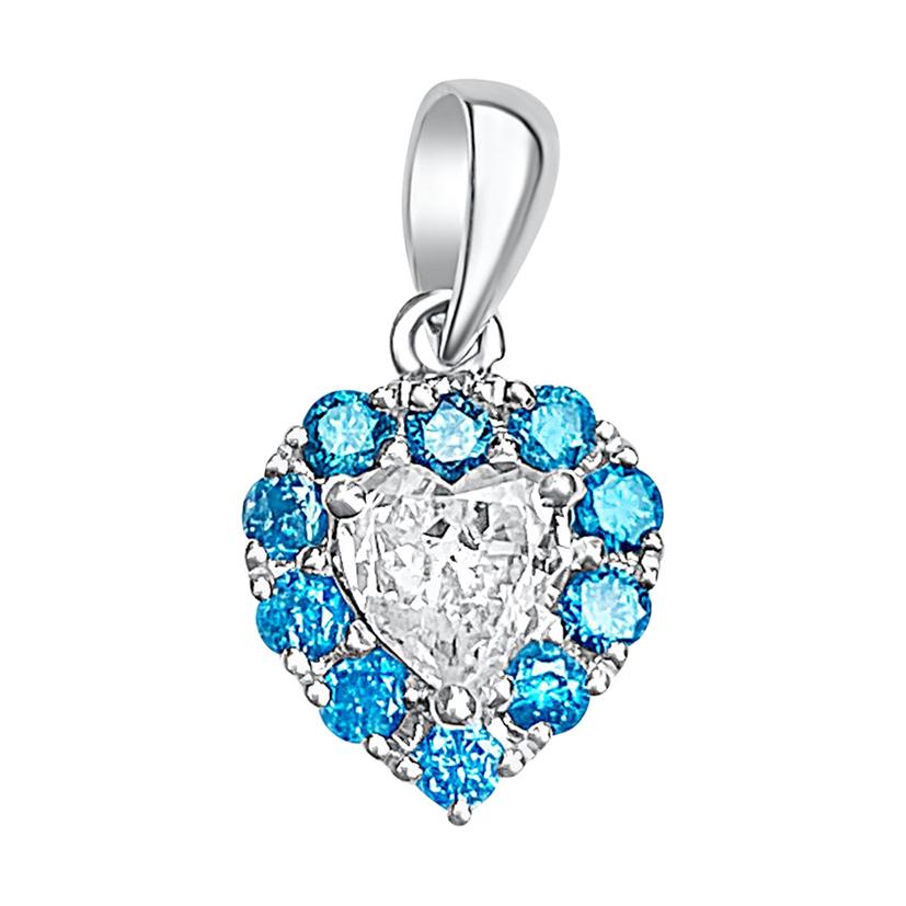 0.55 Carat Heart-Shape White Diamond and Blue Diamond 18 Karat Gold Pendant