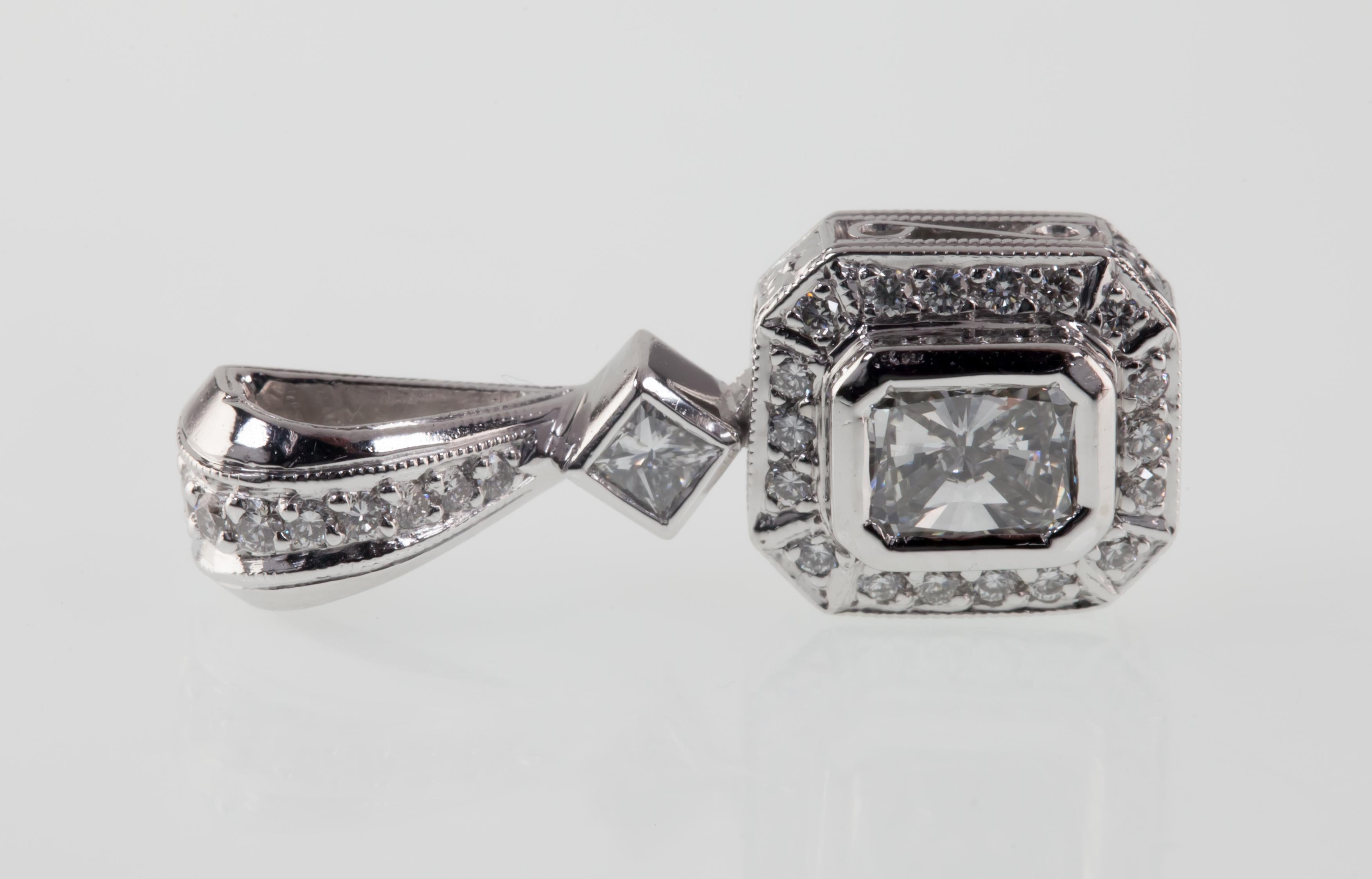 0.55 Carat Michael Beaudry Platinum Radiant Cut Diamond Solitaire Pendant In Good Condition For Sale In Sherman Oaks, CA