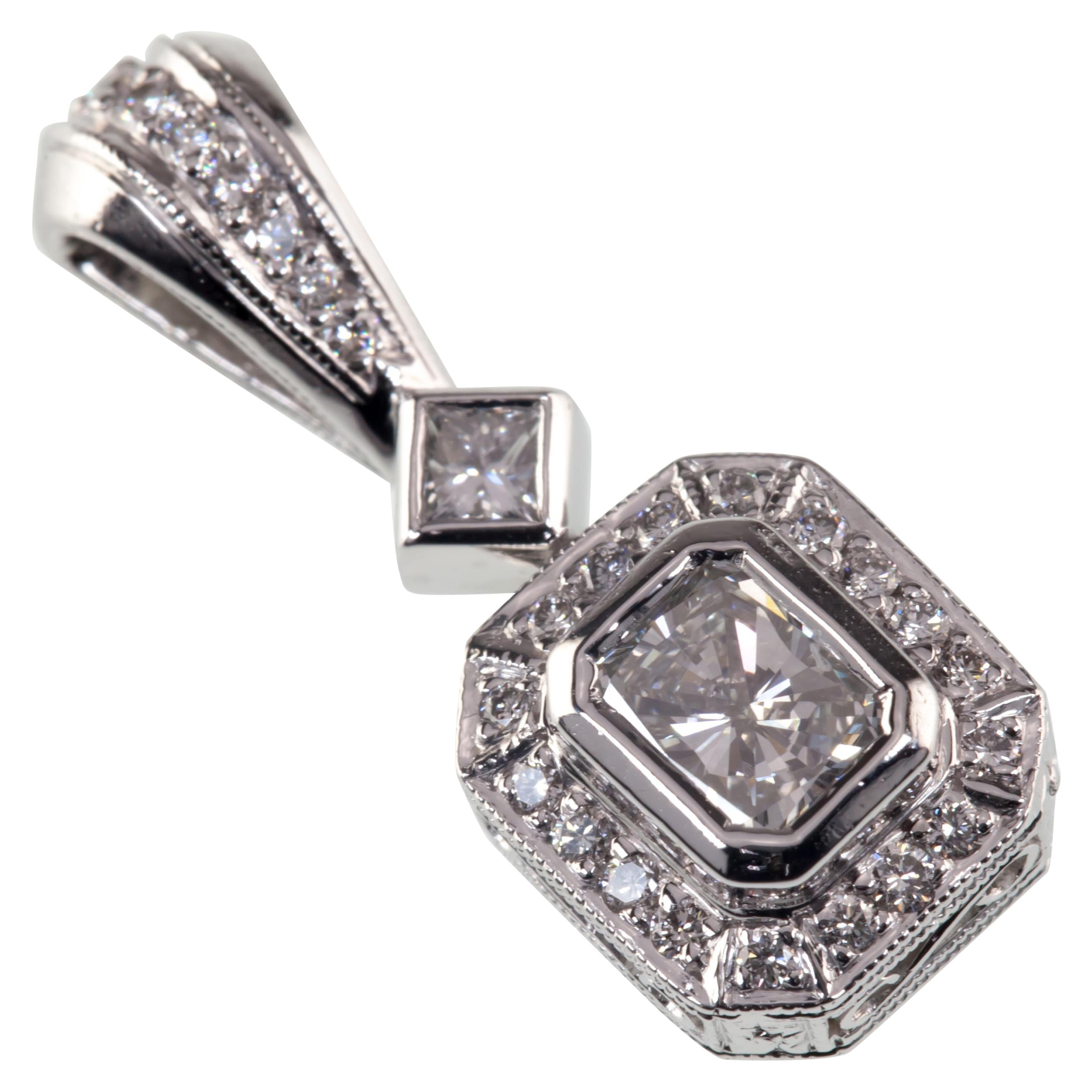 0.55 Carat Michael Beaudry Platinum Radiant Cut Diamond Solitaire Pendant For Sale