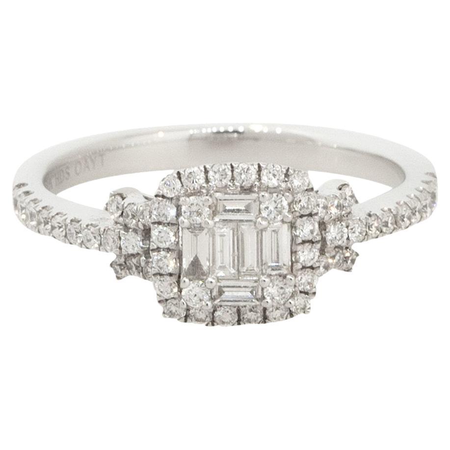 0.55 Carat Mosaic Diamond Halo Engagement Ring 14 Karat in Stock