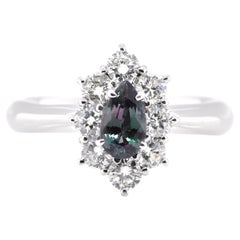 0.55 Carat Natural Color-Changing Alexandrite and Diamond Ring Set in Platinum