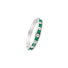 0.55 Carat Natural Diamond and Emerald Ring Band 14 Karat White Gold