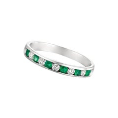 0.55 Carat Natural Diamond and Emerald Ring Band 14 Karat White Gold