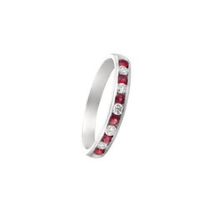 0.55 Carat Natural Diamond and Ruby Ring Band 14 Karat White Gold